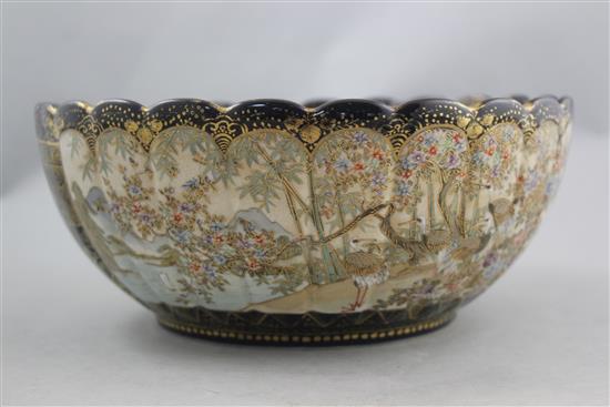 A Japanese Satsuma pottery fluted bowl, signed Hododa, Meiji period, 24cm, some wear to gilding